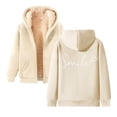 thumbnail image 2 of FAOWME Women's Hoodies With Pocket Long Sleeve Letter Print Zipper Plush Comfortable Warm Soft Sweatshirt For Fall Winter Daily Wear Khaki L, 2 of 6