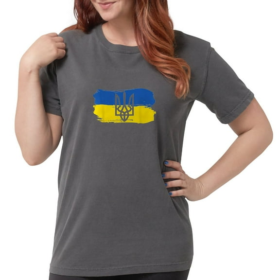 CafePress - I Stand With Ukraine Flag Emblem Map Patri T Shirt - Womens Comfort Colors® Shirt