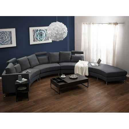 Modern Curved Sectional Sofa With Chaise And Headrests Dark Gray Fabric Rotunde