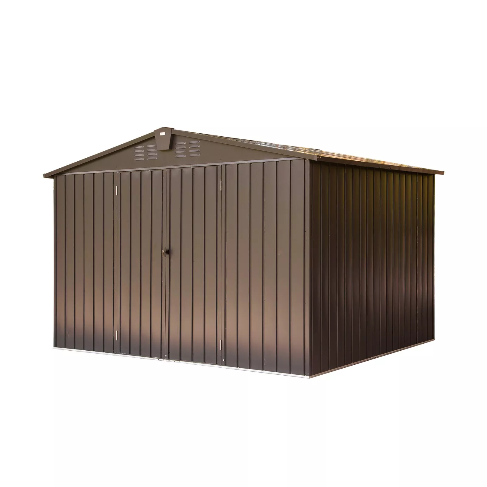 Domi Outdoor 10x 8FT Storage Shed with Lockable Door , Metal Garden Shed for Backyard, Patio, Lawn for Bike, Trash Can, Tools, Lawn Mowers, Pool Toys(Brown)