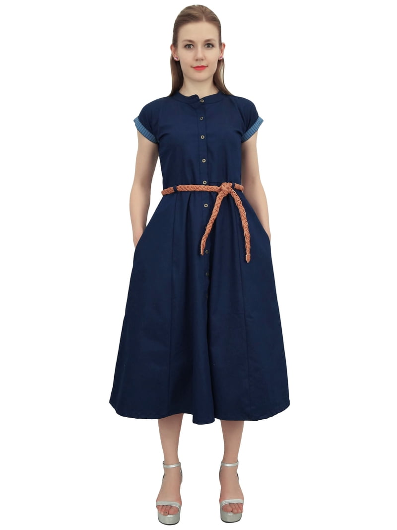 Bimba Navy Blue Women's Denim Solid Mid Calf A-Line Dress With Tie Waist Dori - 22 - Walmart.com Bimba Navy Blue Women's Denim Solid Mid Calf A-Line Dress With Tie Waist Dori - 22 - Walmart.com