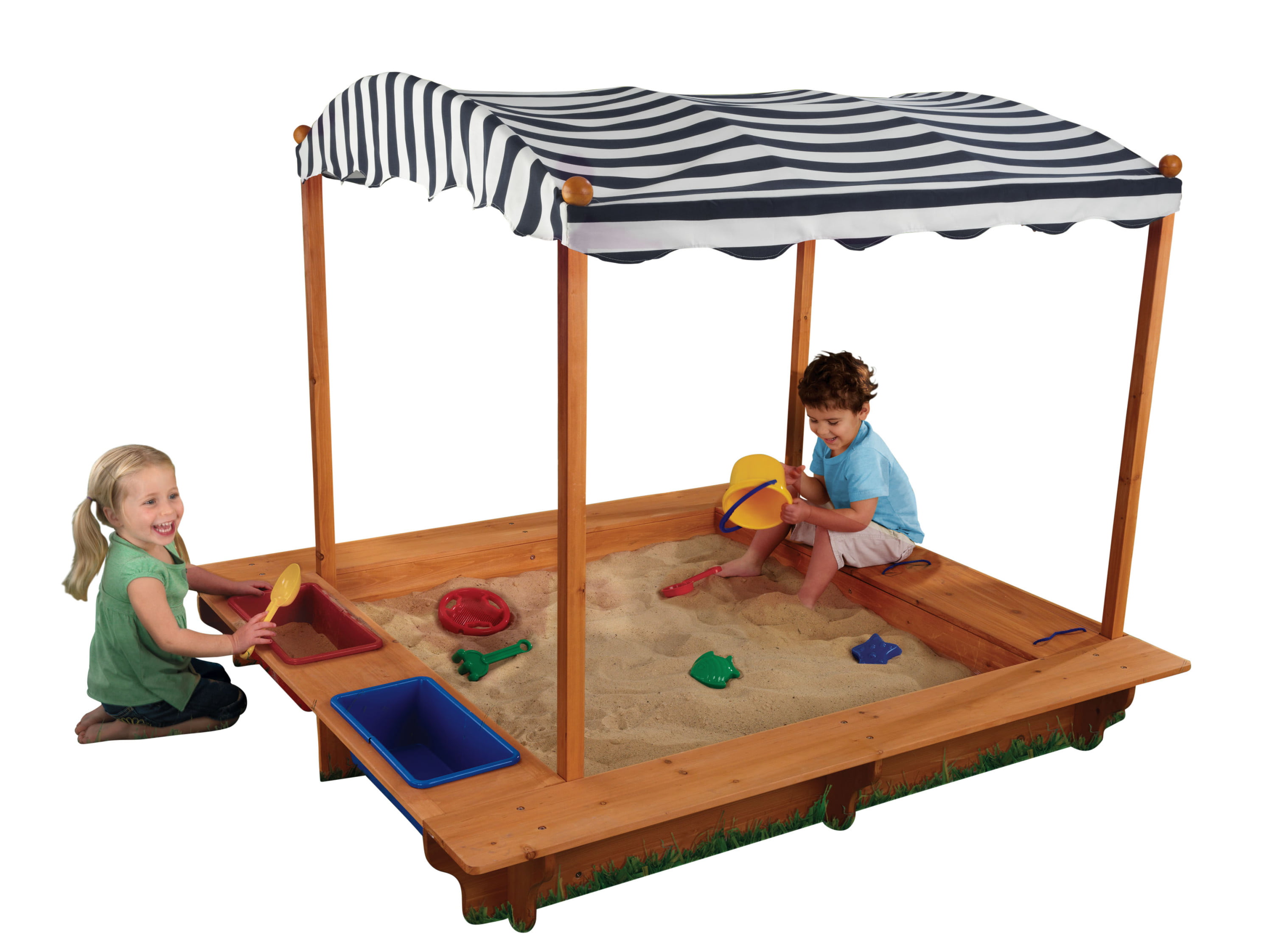Wooden Sandbox Kids Outdoor Playset With Canopy Children Outdoor Beach Backyard