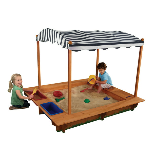 KidKraft Outdoor Covered Wooden Sandbox with Bins & Canopy