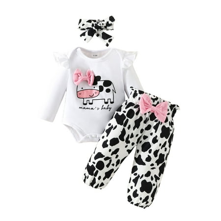 

Emmababy Adorable 3-Piece Fall Outfit for Baby Girls with Cow Print Romper