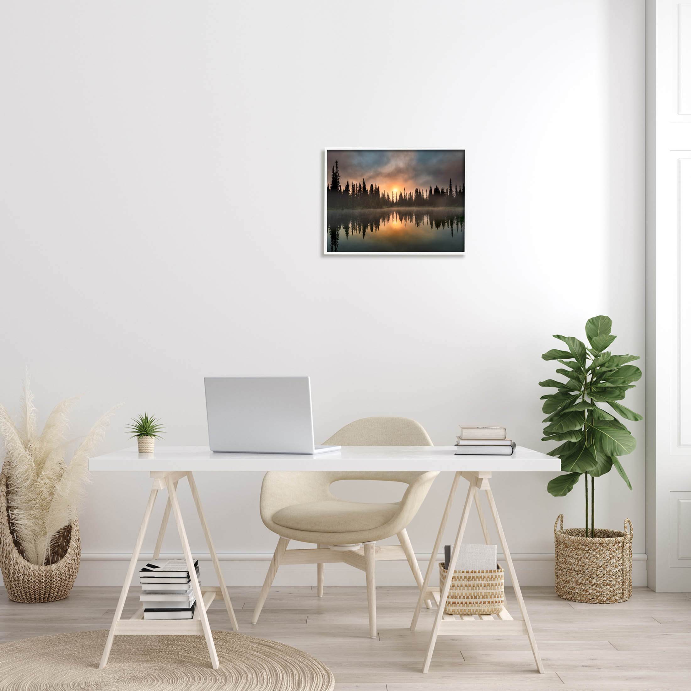 Stupell Industries Mysterious Lake Reflection Sunset Forest Photograph White Framed Art Print Wall Art, Design by Dennis Frates