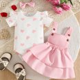 thumbnail image 3 of Baby Girl Summer Outfits Set Cute Cartoon Printed Short Sleeve Top Pinafore Dress Three Piece Set Newborn Baby Girl Clothes, 3 of 4