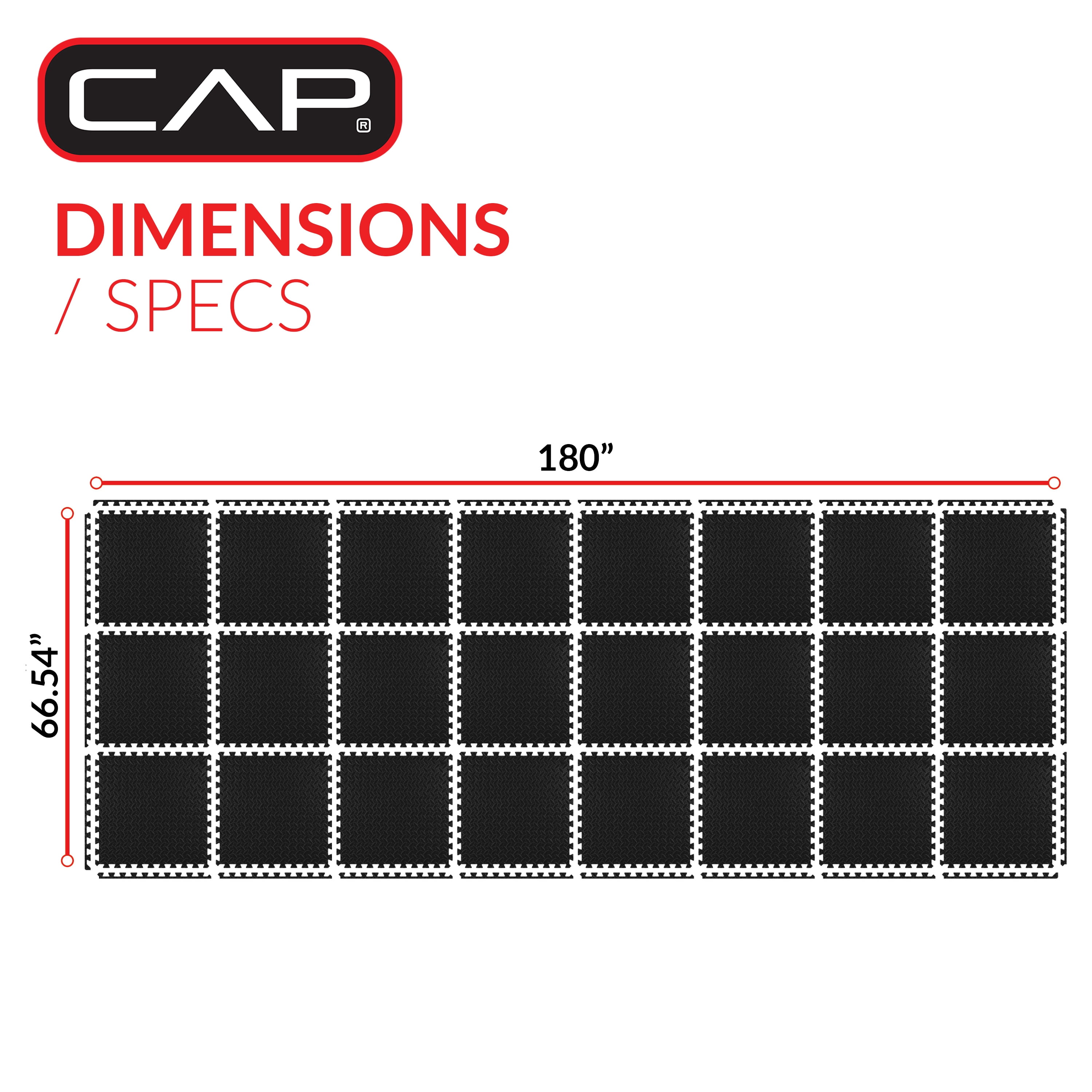 CAP High Density Interlocking Puzzle Mat Set, 12mm Thick EVA Foam Exercise Gym Flooring, Black, 24 Pieces, 83.18 Sq ft