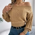 thumbnail image 6 of Qetyuw Womens Cable Knit Off Shoulder Sweater Chunky Cropped Long Sleeve Jumper Solid Color Casual Knitted Sweaters, 6 of 6