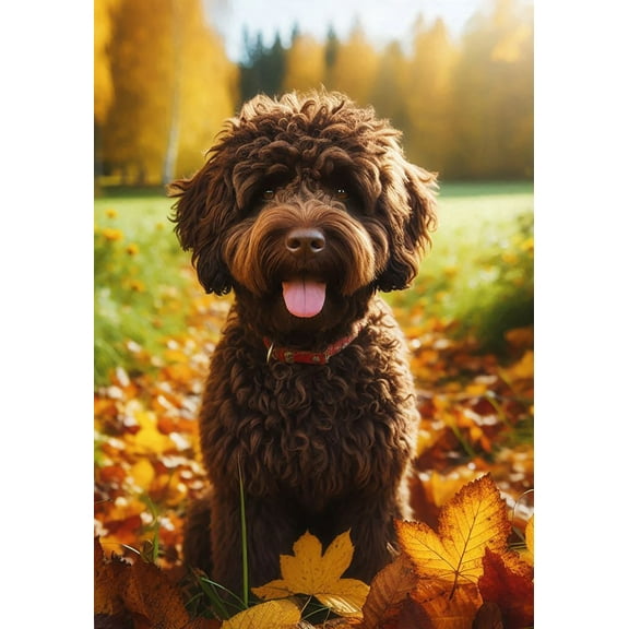 Portuguese Water Dog Brown -   Best of Breed DCR Falling Leaves Garden Flag