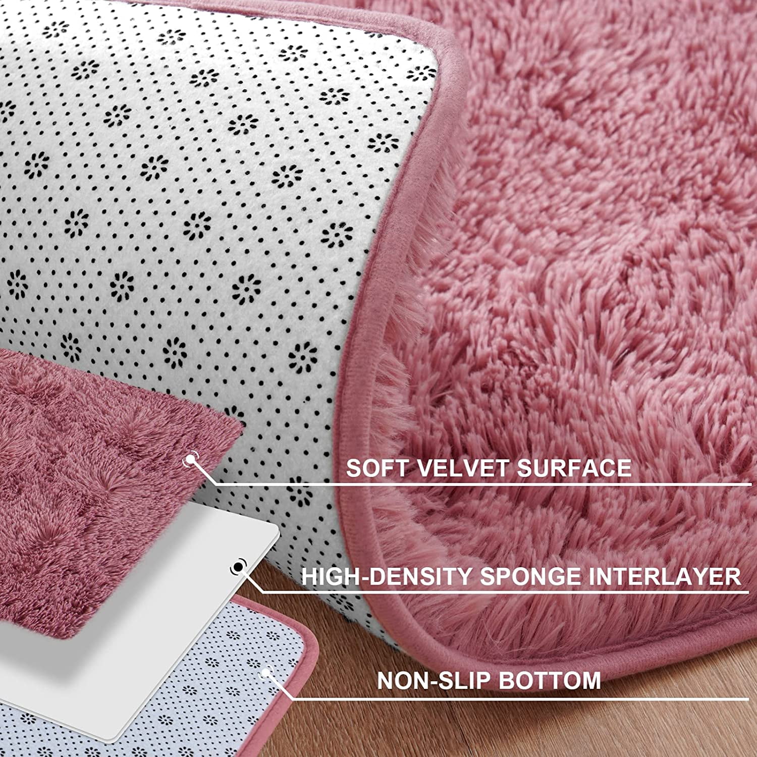 Homore Cute Fluffy Velvet Carpet Soft Washable Area Rugs for Bedroom/ Living Room Decoration,6'x9',Blush