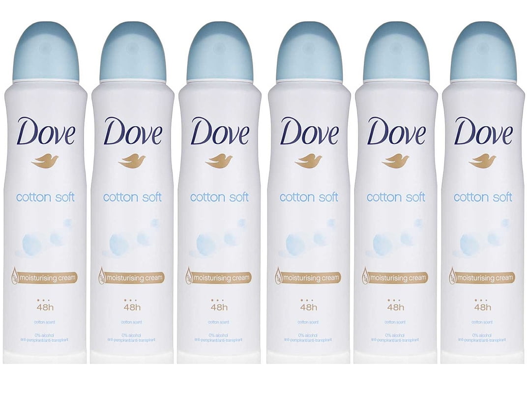 6 Pack Dove Cotton Soft Antiperspirant Deodorant Spray, 150ml Each