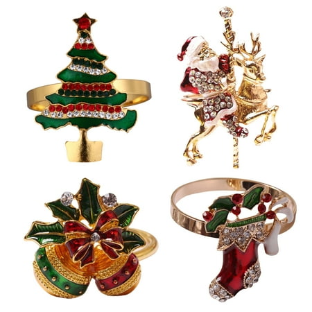 

4pcs Christmas Theme Alloy Napkin Rings Dinning Table Setting (Red Green)