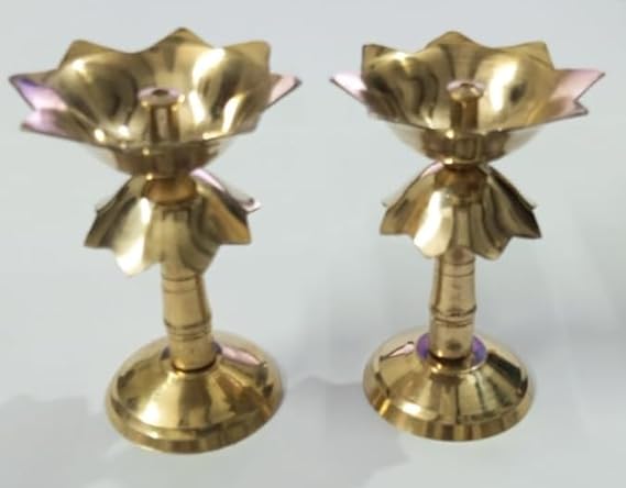 2 PCS Brass Oil LAMP Flower Design Diya Diwali Item