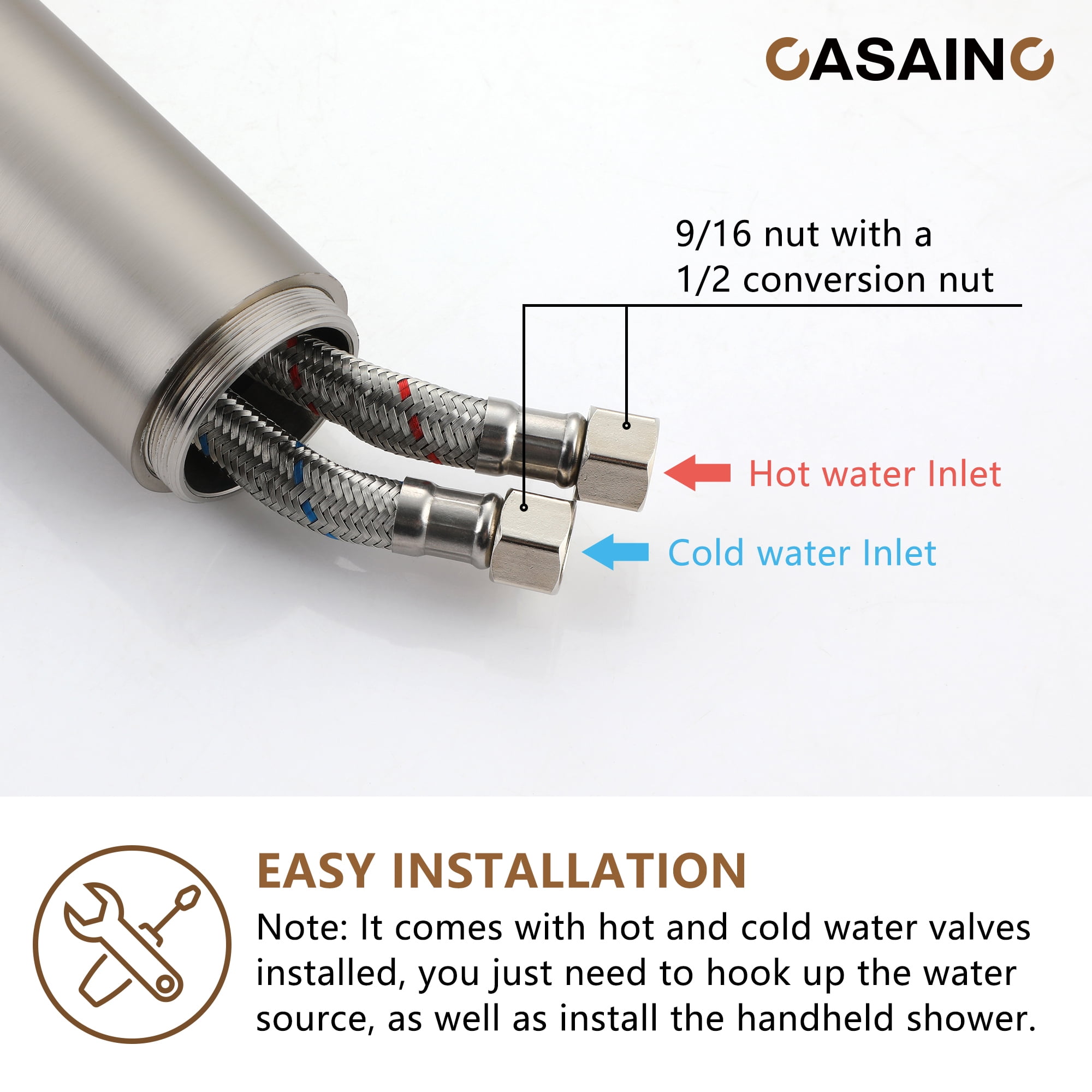 CASAINC Single-Handle Modern Floor Mount Freestanding Bathtub Faucet with Handheld Shower in Brushed Nickel