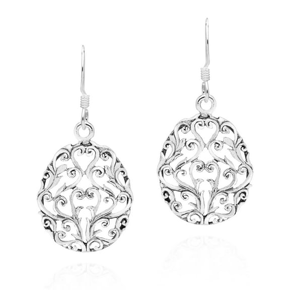 Vintage Inspired Sterling Silver Ovals w/ Filigree Swirls Dangle Earrings