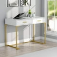 thumbnail image 3 of Computer Desk with Drawers, White and Gold Writing Desk with 2 Drawers, Simple and Modern (White, Gold), 3 of 6