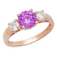 thumbnail image 3 of 1.5 ct Round Cut Simulated Alexandrite 3 Stone 14K Rose Gold Womens Engagement Ring, 3 of 5