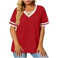 thumbnail image 2 of Molidfa Short Sleeve V-Neck Pull-On Regular Stretchable Ringer Daily Women's Short-Sleeve Shirts Set-In Solid Set-In Sports, 2 of 5
