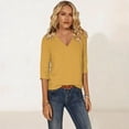 thumbnail image 2 of Women's 3/4 Sleeve Tops V Neck Loose Fit T Shirts Solid Color Casual Spring Summer Base Comfy Tees (XL, Yellow), 2 of 8