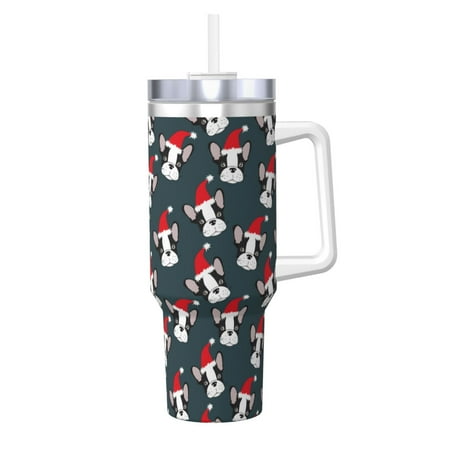 

Uemuo Christmas Hat Cute Puppy A Print 40oz Ice Bully With Handle And Straw Stainless Steel Vacuum Insulated Cup And 2 In 1 Straw Lid Insulated Travel Tumbler