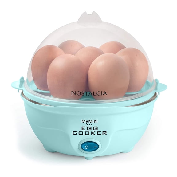 Nostalgia MyMini Egg Cooker, 7 Egg Capacity Electric Egg Boiler with Cool-Touch Handles, 350W, Aqua