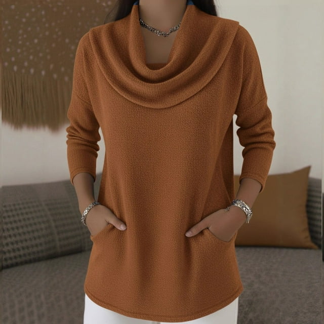 Cowl Neck Sweater Sequin Sweater Glitter Sweaters Sequin Sweater Lightweight Pullover Lightweight Sweaters Basic Knit Pullover Tops Loose Pullover Long Sleeve Basic Knit Pullover Tops Coffee 5XL
