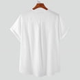 thumbnail image 4 of Mens Short Sleeve Cotton Linen Henley Shirt Causal Beach Holiday Tee Tops, 4 of 6