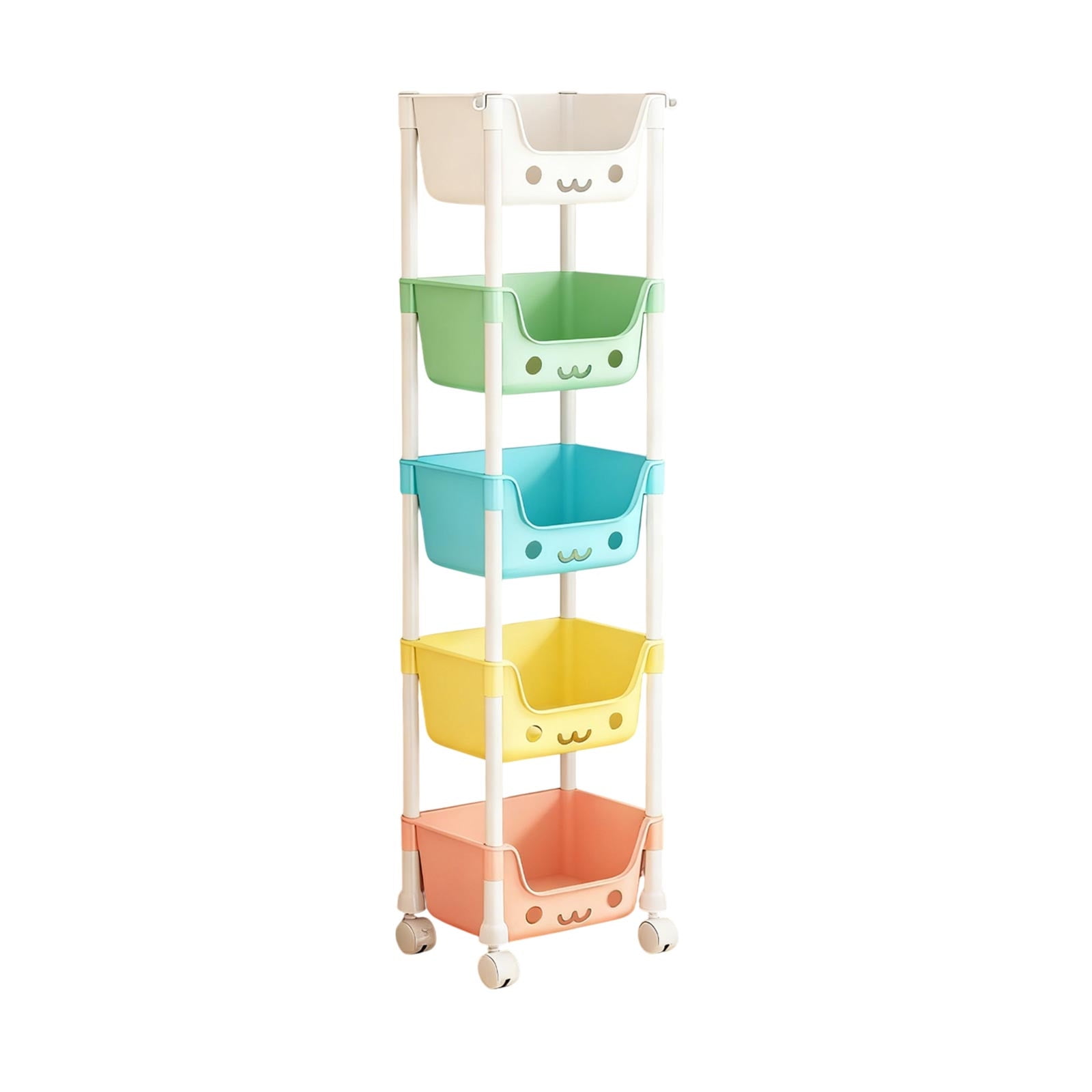 5-Tier Rolling Cart with Wheels, Kids Toy Storage Organizer with Lockable Wheels, Plastic Multicolor Snack Books Organizer Rack for Bedroom Playroom, 49.2"x13"x8.7"