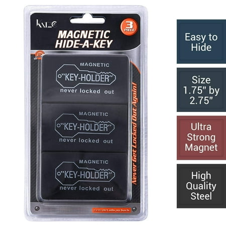 Magnetic Hide a Key Holder - Fits 3” Inches Long Keys, Extra Super Strong Magnet, Good for Extra Spare Car Key, House Key, Warehouse Key, 100% Safe Compartment, (Pack of 3pc) - By (Best Place To Hide Spare Car Key)