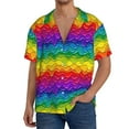 thumbnail image 7 of Lsque Bright Rainbow print Men's Cuban Collar Short Sleeve Shirt Summer Beachwear Casual Button Down Fashionable Vacation Leisure Shirt-Medium, 7 of 7