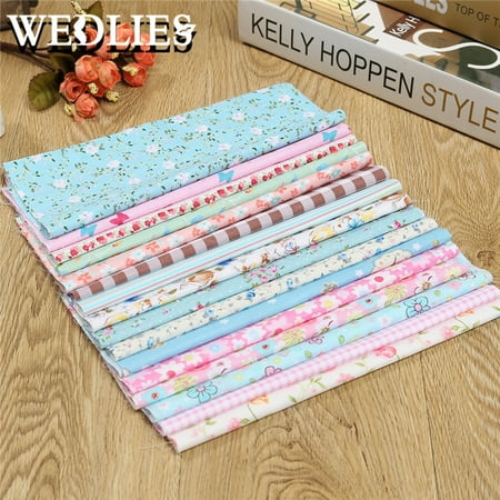 Polyfill Material 16pcs DIY Non-repeat Mixed Color Fabric Bundles Fat Quarters Polycotton Material Florals Gingham Spots Craft Tools 25 x 40cm ()