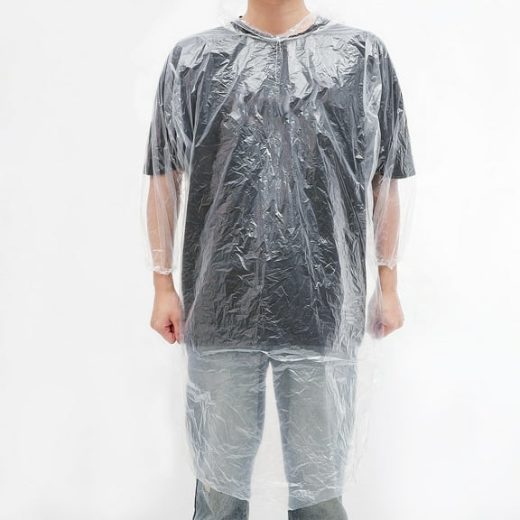 OUNONA Disposable Rain Ponchos for Adults with Drawstring Hood Made of PE Suitable for All Body Transparent 6 Pieces