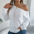 thumbnail image 5 of Uoodti Womens Long Sleeve Off The Shoulder Sexy Sweater Oversized Crochet Pullover Casual Loose Hollow Gift Out Knit Fall Sweate rs Tops, 5 of 7