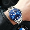 thumbnail image 4 of OLEVS Watches for Men Business Dress Luxury Casual Analog Quartz Stainless Steel Waterproof Luminous Date Men Wrist Watches reloj para hombre Blue Dial, 4 of 13