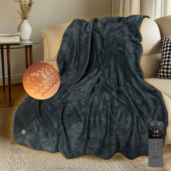 Jartoo Nano Heated Throw Blanket, 24V Safe Washable, Rapid Heat, 6 Heat Levels(50"x60", Grey)