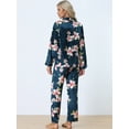 thumbnail image 3 of DARING DIVA Women's 2 Pcs Satin Silky Floral Pajama Sets XS Navy Blue, 3 of 5