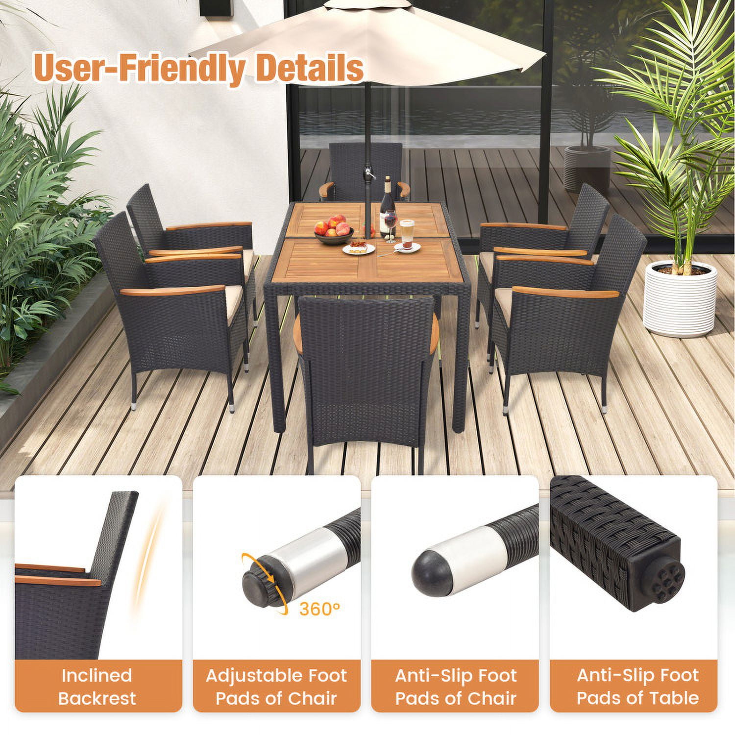 Aimee Lii 7 Pieces Outdoor Dining Set with Umbrella Hole for Backyard, Outdoor Patio Furniture Aimee Lii 7 Pieces Outdoor Dining Set with Umbrella Hole for Backyard, Outdoor Patio Furniture