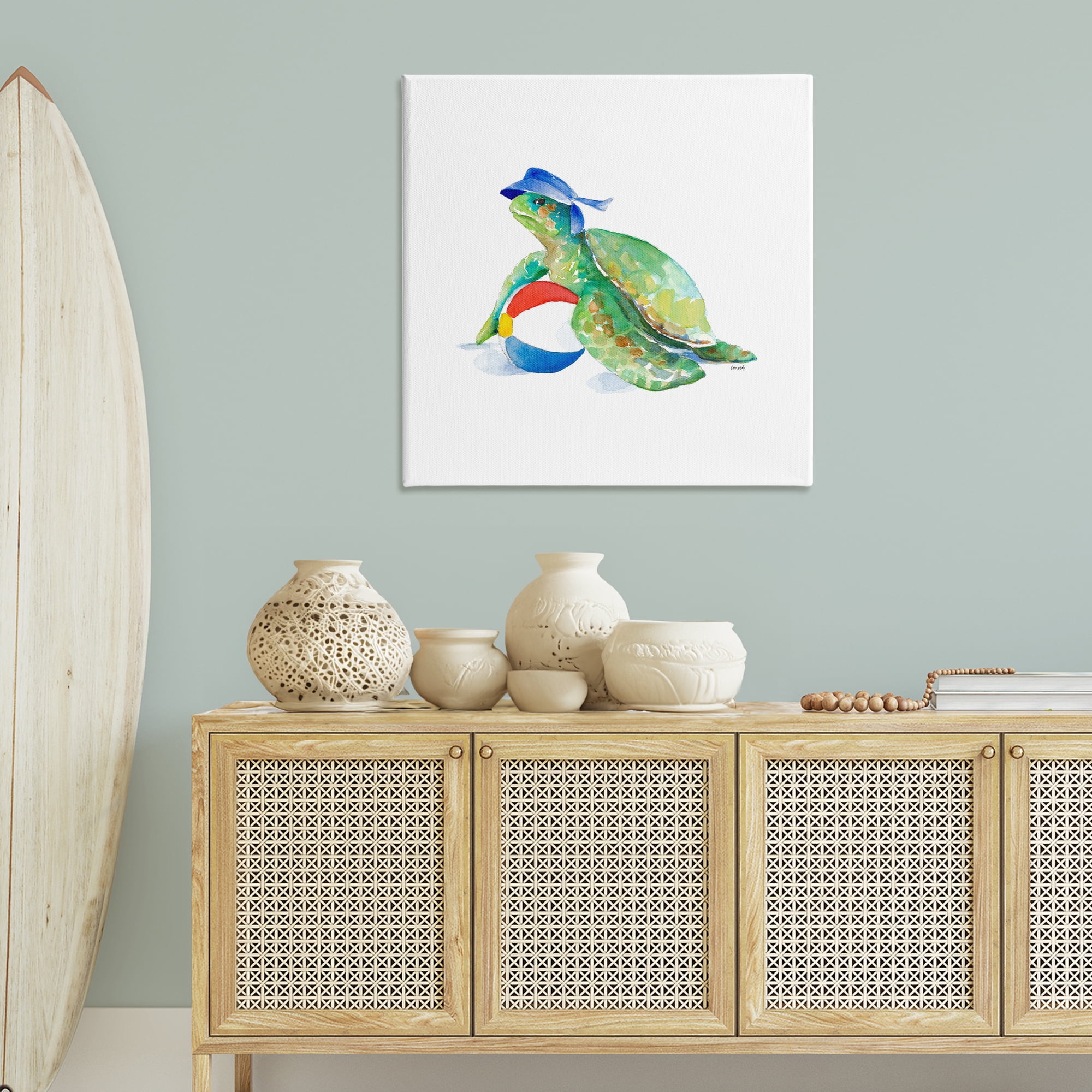 Stupell Industries Turtle & Beach Ball Novelty Painting Gallery Wrapped Canvas Art Print Wall Art, 36 x 36