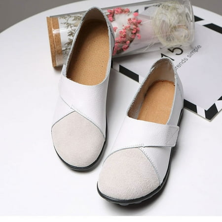 XDDST Womens Casual Shoes Flat Loafers for Women Casual Slip On Dress Loafers Womens Comfortable Leather Driving Shoes Outdoor Walking Shoes White