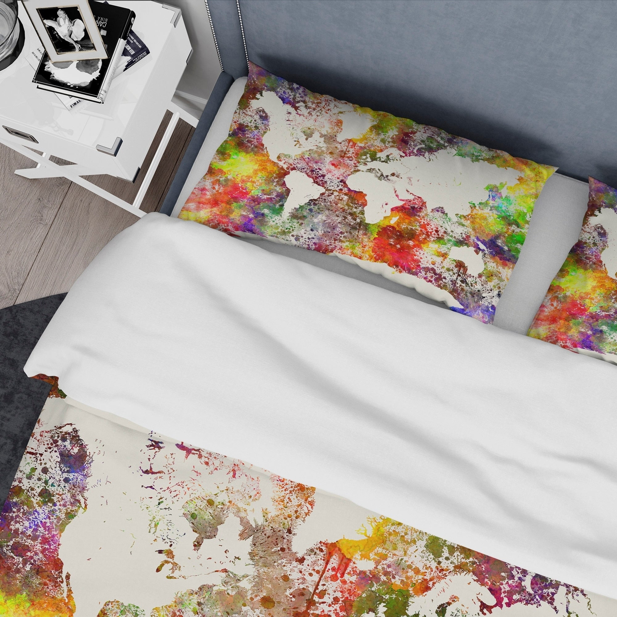 Designart 'World Map in Great Colors' Watercolor Map Duvet Cover Set