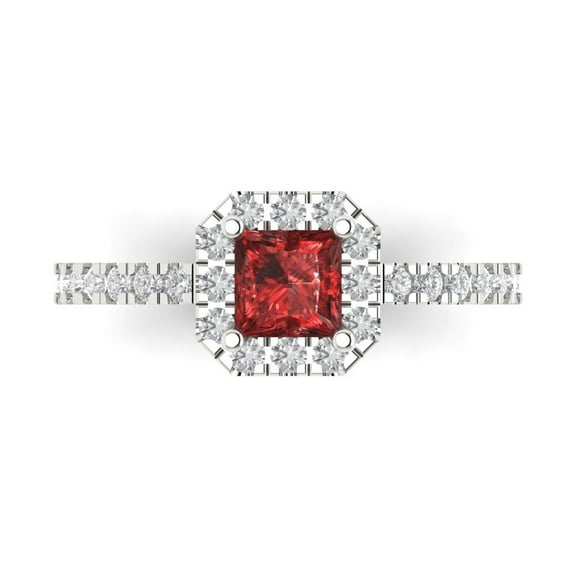 0.89 ct Princess Cut Natural Garnet with Simulated Diamond Halo Accents 14K White Gold Womens Engagement Ring