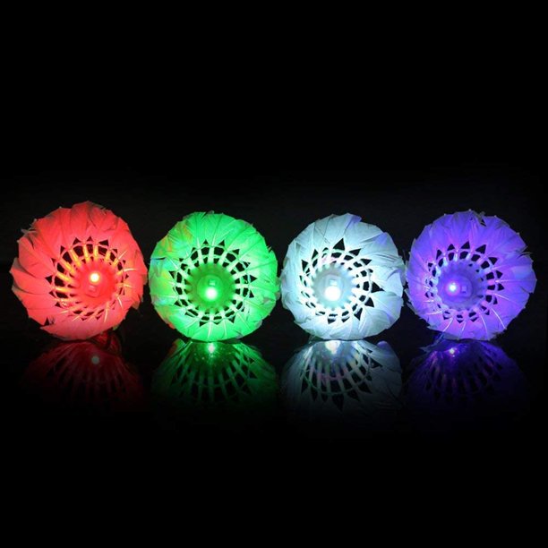 Volante de bádminton, pluma de ganso brillante de bádminton LED para deportes, entretenimiento nocturno, iluminación de bádminton de rótula de espuma de alta calidad 4 piezas ZefeiWu 1327533530910