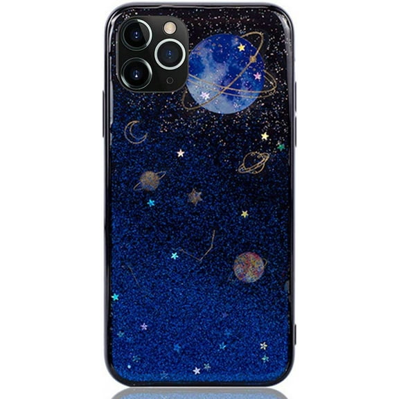for iPhone 12 Mini Glitter Planet Case Luxury Bling Moon Stardust Colorful Stars Sequins Soft Silicone Rubber Bumper Slim Flexible Protective Cover Case for iPhone 12 Mini 5.4 inch Blue