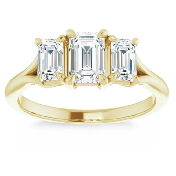 Pompeii 2.10Ct Emerald Cut Three Stone Diamond Engagement Ring 14k Gold Lab Grown