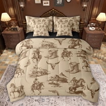 jejeloiu Boho Country Style 7pcs Bedding Comforter Set,Rustic Bull Skull Queen Bedding Sets For Western Cowboy Reversible