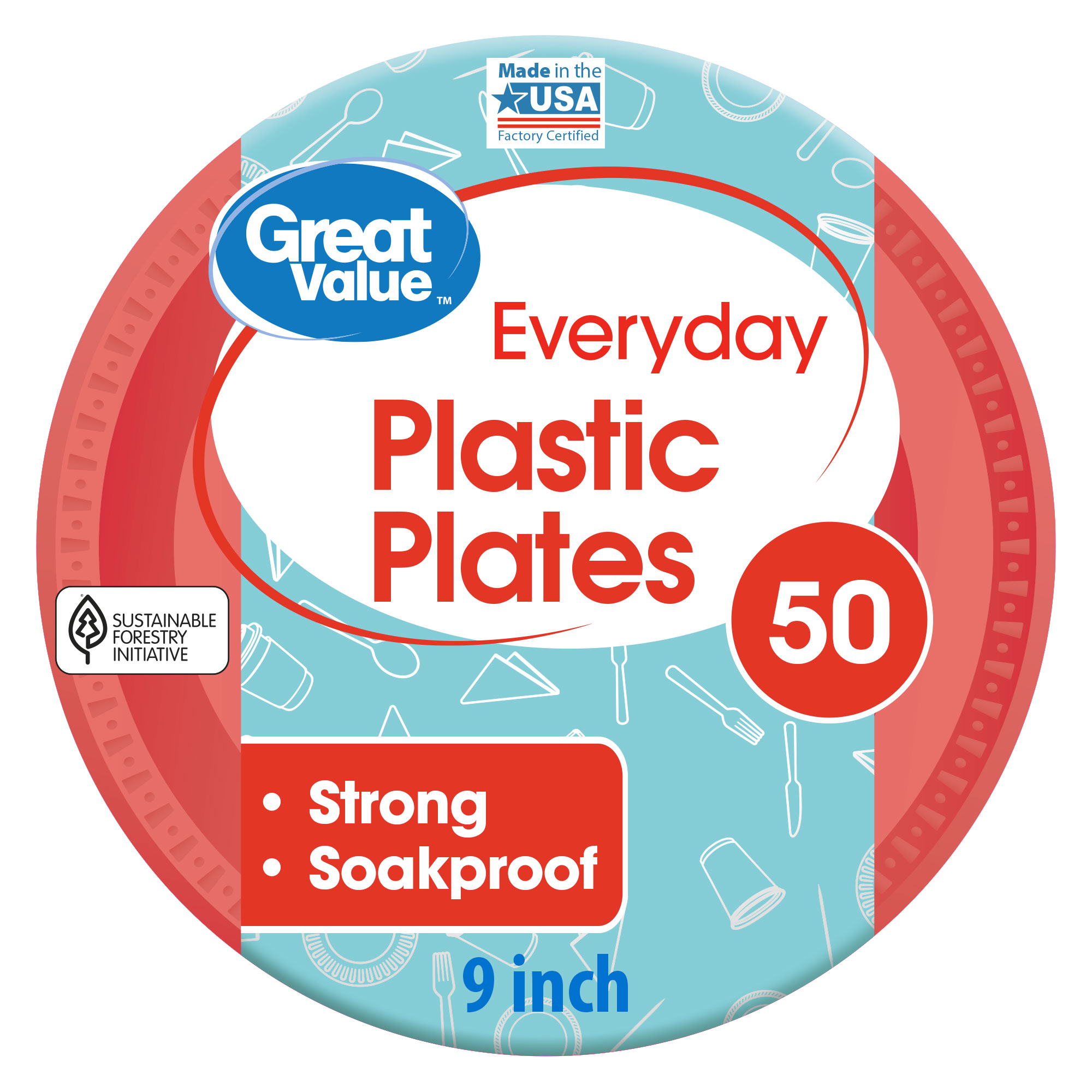 Great Value Plastic Plates, 50 count