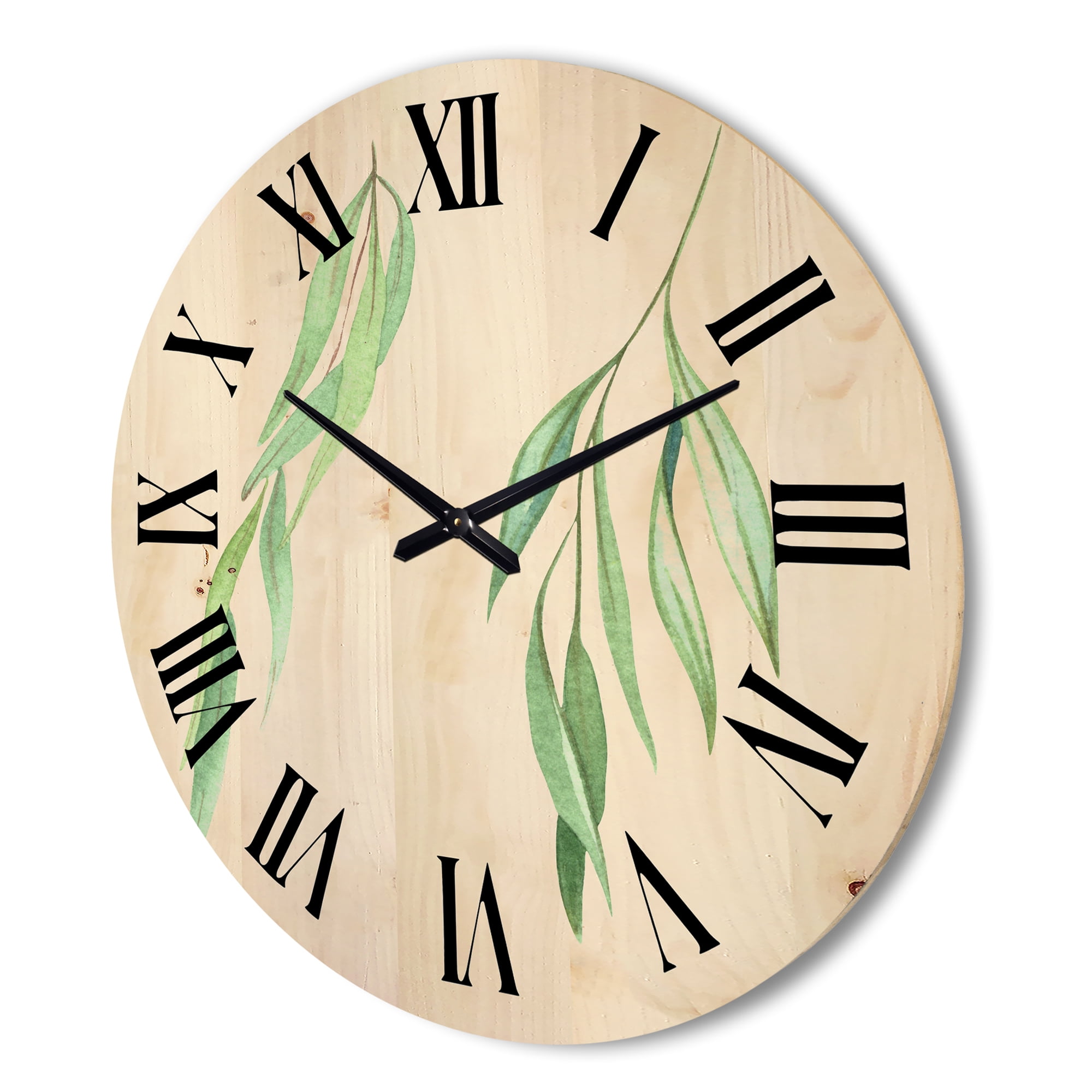 Designart 'Two Willow Branches On White' Farmhouse Wood Wall Clock