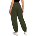 thumbnail image 4 of Pantalones de mujer cintura alta elásticos Color puro cordón bolsillos sueltos deportes pierna ancha tobillo atado pantalones de mujer, 4 of 6