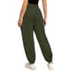 thumbnail image 4 of Pantalones de mujer cintura alta elásticos Color puro cordón bolsillos sueltos deportes pierna ancha tobillo atado pantalones de mujer, 4 of 6