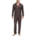 thumbnail image 2 of Aiyino Men's Silk Satin Pajama Set Striped Long Sleeve Button Down Classic Sleepwear Loungewear with Front Pocket, 2 of 8